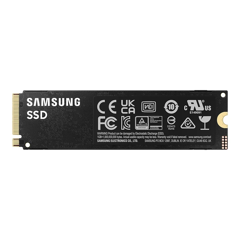 Samsung 990 Pro NVMe M.2 SSD, top view of the black drive