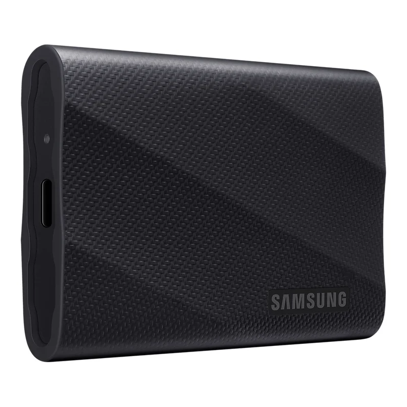 Samsung T9 portable SSD in black, angled view