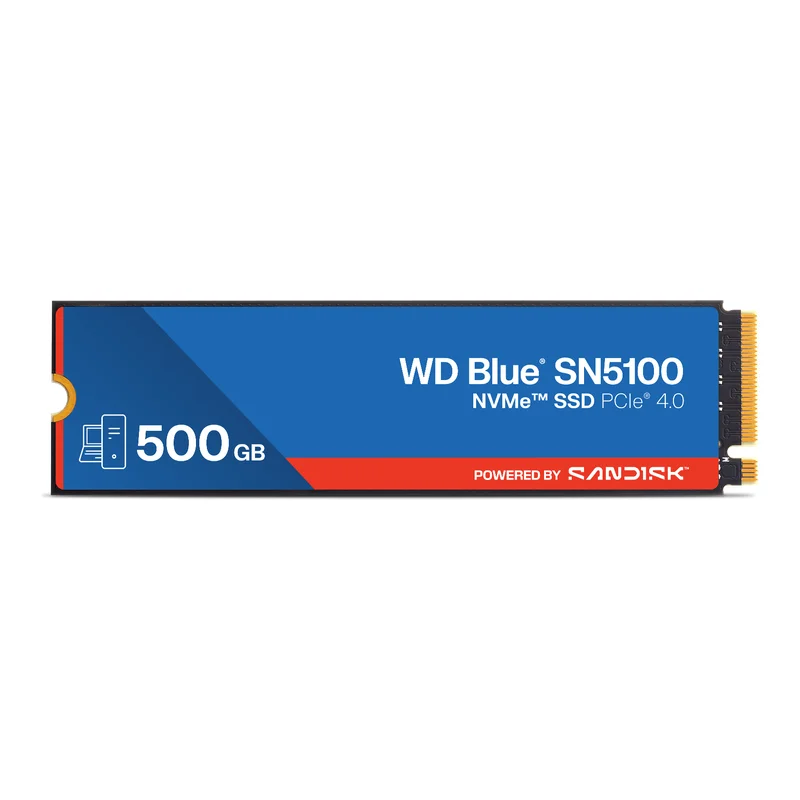 WD Blue SN5100 NVMe M.2 SSD, blue label, top view (500GB model shown)